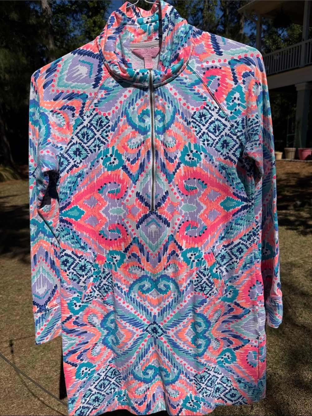 Lilly Pulitzer Pastel Floral Quarter-Zip Pullover  Dress